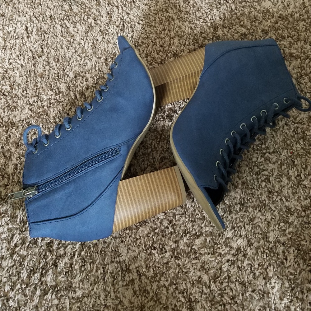Blue suede lace up ( &zips) peep toe ankle boots